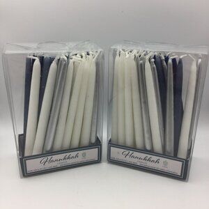 Set 2 Boxes 45 Hanukkah Menorah Candles Size 4.8 In Blue Silver White 90 Total